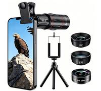 Kit di lenti teleobiettivo, grandangolo, macro e fish-eye per smartphone, con treppiede, compatibile con la maggior parte degli smartphone, può essere utilizzato anche come monocolo telescopico, adatt