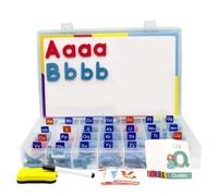 Kit di lettere magnetiche, adesivi con lettere magnetiche in schiuma con lavagna magnetica bifacciale, schede didattiche e scatola assortimento, magneti da frigorifero educativi per l'apprendimen