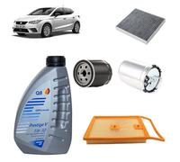Kit di manutenzione auto OP per Seat Ibiza 1.4 TDI 2008-2017: 4 filtri + 4L olio Q8 5W30 Special FormulaV (Compatibile con Seat Ibiza 1.4 TDI 2008-2017)