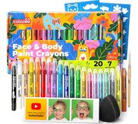 Kit di matite trucco Colozoo 20 colori per bambini | Pittura viso con pennelli e stencil | Trucco bambini, pittura pancione, trucco carnevale, matite trucco viso, make-up bimbi sicuro