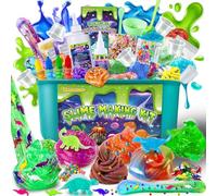 Kit di melma di dinosauro, Galaxy & Glow in The Dark Slime Making Kit per bambini 6-12, kit di melma fai da te con componenti aggiuntivi, sfere di schiuma, charms, glitter, dinosauro regalo giocattolo