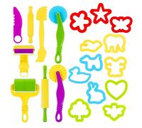 Kit di modellazione di utensili per pasta, set di 20 pezzi con stampi, rotoli, forme di animali, colorati | giocattolo educativo per bambini, migliora le capacità motorie, imag