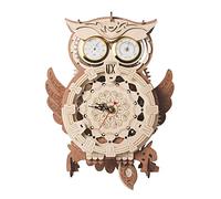 Kit di Modellismo in Legno per Orologio Gufo Puzzle Meccanico con Termometro e Igrometro da Scrivania o Parete Multifunzionale Artigianato Esquisito Tiglio Metallo Pregevole Qualità Decorazione unica
