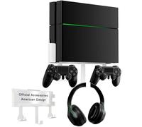 Kit di montaggio a parete con 2 supporti rimovibili per controller e gancio per cuffie, montaggio a parete o sul retro della TV, montaggio a parete compatibile con PS4, bianco