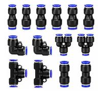 Kit di montaggio aria a innesto da 6 mm, per sistemi pneumatici, 14 pezzi | ncludes diritto, gomito, tee, splitter e connettori riduttori (4-6, 4-8, 6-8mm). Per automazione e attrezzature industriali.