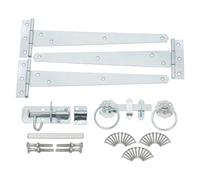 Kit di montaggio per cancello da giardino, 330 mm, cerniere a T (3) con chiusura ad anello semplice e bullone Brenton in finitura zincata, ideale per porte in legno, cancelli del garage e cancelli