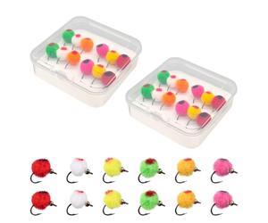 Kit di Mosche per Pesca a Mosca, 24 Pezzi Esche Morbide da Pesci con Scatola Portaoggetti, Esca di Galleggianti per Pesca alla Spigola, Trota, Salmone per Acqua Dolce e Salata