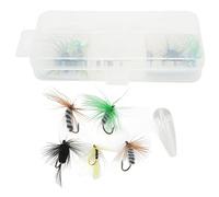 Kit di mosche per pesca a mosca con gancio lanciatore Scatola portaoggetti girevole per perline di plastica Simulazione premium Design a mosca Ganci con ardiglione legati a mano
