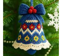 Kit di ornamenti natalizi all'uncinetto, decorazione fai da te a forma di campana natalizia con filato e istruzioni, kit per principianti per albero di Natale, decorazioni per la casa e regali (blu)