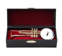 Kit Di Ornamenti Per Strumenti Musicali Replica Di Tromba Trombone In Miniatura Con Supporto E Custodia Modello Mini Strumento Placcato Oro Ornamenti Musicali(Trumpet)