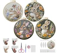 Kit di ornamenti ricamati con uova di coniglietto pasquale, con pacchetto di materiali fai da te, set per principianti con facili istruzioni per adulti, 4 pezzi coniglietto