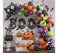 Kit di palloncini di Halloween con ghirlanda ad arco con coriandoli e palloncini in lamina di pipistrello, per decorazioni per feste per bambini, arancione, viola, verde, nero
