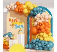 Kit di palloncini in lattice di colore blu ardesia, arancione, giallo senape e nude per arco decorativo, adatto per baby shower "Here Comes The Son", doccia nuziale, tema sole, primo compleanno, festa