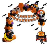 Kit di palloncino con bandiera di Halloween con 91 palloncini arancione chiaro viola bianco nero e cappello strega pipistrello zucca per decorazioni a tema horror