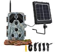 Kit di Panello Solare e Bluetooth WiFi Fototrappola 64MP 4K con Visione Notturna Massimo al 230piedi, Attivato dal Movimento 0.1s, Impermeabile IP66| A106W