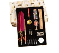 Kit di Penna a Immersione e Inchiostro, JasCherry Penna Piuma Vintage con Sigillo di Cera, Inchiostro e 5 Pennini di Ricambio, Penne per Calligrafia per Firma, Diario, Scrittura e Disegno
