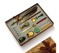 Kit di Penna a Immersione e Inchiostro, JasCherry Penna Piuma Vintage con Sigillo di Cera, Inchiostro e 5 Pennini di Ricambio, Penne per Calligrafia per Firma, Diario, Scrittura e Disegno
