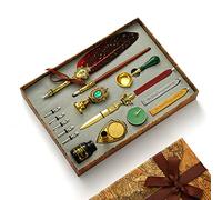Kit di Penna a Immersione e Inchiostro, JasCherry Penna Piuma Vintage con Sigillo di Cera, Inchiostro e 5 Pennini di Ricambio, Penne per Calligrafia per Firma, Diario, Scrittura e Disegno