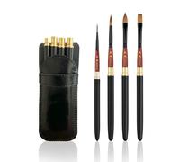 Kit di pennelli da viaggio Premium: set di 4 pennelli per capelli pony in elegante custodia in pelle sintetica nera - ideale per acquerello e acrilico - versatile - regalo per artisti