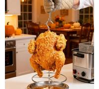 Kit di per friggitrice per Pollo in Acciaio Inossidabile, Set di Supporto per friggitrice con Gancio Sollevatore Verticale per spiedini per friggere pentole Profonde Barbecue