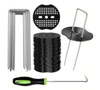 Kit di Picchetti da Giardino con 45 U-Picchetti, 45 Rondelle e 1 Estrattore | per Telo Pacciamatura, Tenda da Campeggio, Prato Sintetico e Erba Sintetica | Ancoraggio per Telo Anti Erbacce di Orto