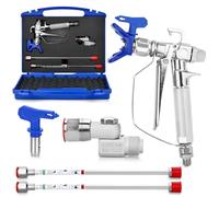 Kit di pistola airless 7 pezzi, pistola airless alta 3600 psi, con ugello protettivo e 517 ugelli reversibili, 2 aste di estensione e pistola a spruzzo rotante airless e alloggiamento