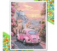 Kit di pittura a diamanti 5D con paesaggio cittadino francese, auto rosa, ritratto a mosaico, ricamo a tutto tondo con diamanti, decorazione per il soggiorno, senza cornice 30*40 senza cornice,20*30 s