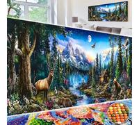 Kit di pittura a diamanti 5D - Scena di animali della foresta, include cervo, orso e capanna, paesaggio montano vivido, diamanti acrilici per decorazione fai-da-te, arte per ufficio o regalo per le va