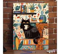 Kit di pittura ad olio digitale fai-da-te con vernice acrilica per adulti - Senza cornice 16"X 20" con disegno di gatto cartoni animati, tela stampata a colori senza pieghe, completo di vernici e penn