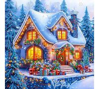 Kit di Pittura con Diamanti 5D Albero di Natale con Casa di Neve, 30x30 CM Arte Gioiello Fai-da-te per Decorazioni Murali Casa Ufficio, Drill Parziale Forma Speciale, Dipinti con Strass