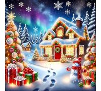 Kit di Pittura con Diamanti 5D Albero di Natale con Casa di Neve, 30x30 CM Arte Gioiello Fai-da-te per Decorazioni Murali Casa Ufficio, Drill Parziale Forma Speciale, Dipinti con Strass