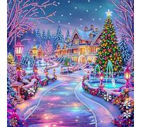 Kit di Pittura con Diamanti 5D Albero di Natale con Casa di Neve, 30x30 CM Arte Gioiello Fai-da-te per Decorazioni Murali Casa Ufficio, Drill Parziale Forma Speciale, Dipinti con Strass