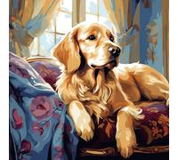 Kit di pittura con i numeri, per adulti e principianti, kit regalo fai da te su tela per decorazione da parete (40,6 x 40,6 cm), Golden Retriever in stile barocco, con cornice