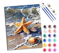 Kit di pittura con i numeri per adulti Kit di pittura per principianti su simboli trasparenti tela colorata onde da spiaggia stella marina facile fai da te pigmento acrilico disegno pittura per la