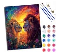 Kit di pittura con i numeri per adulti Kit di pittura per principianti su simboli trasparenti Tela colorata Leone colorato nei fiori Facile fai da te Pigmento acrilico disegno pittura per decorazione