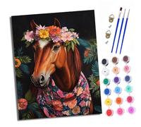Kit di pittura con i numeri per adulti Kit di pittura per principianti su simboli trasparenti Tela colorata Cavallo con ghirlanda sulla testa Facile fai da te Pigmento acrilico Disegno Vernice per la