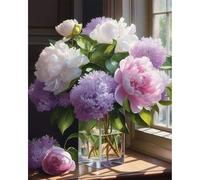 Kit di Pittura con Numeri per Adulti, Pittura a olio dei fiori del davanzale della finestra, Pittura Acrilica 40x50cm con Pennelli e Pigmenti, Quadro da Dipingere, Adatto per adulti e principianti