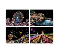 Kit di pittura da grattare, kit di pittura da grattare | Scratchboard con paesaggio dipinto con incisione arcobaleno da 4 fogli - Set artistico per incisioni per adulti e bambini, biglietto da disegno