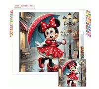 Kit di pittura diamantata 5D, diamanti rotondi completi, Mickey Mouse con ombrello, Minnie, arte a mosaico di cartoni animati, decorazione per la casa e la stanza, da inviare a famiglia, amici e inseg