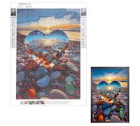 Kit di Pittura Diamante 5D per Adulti e Bambini, Cuore di Cristallo e Spiaggia al Tramonto, Kit Completo Fai Da Te per Decorazione Casa e Pareti, Tela Impermeabile HD, 30x40cm