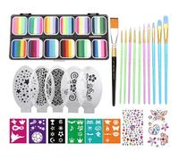Kit di pittura facciale con stencil, di 12 colori con tonalità vivaci, pennelli e stencil per tutte le età