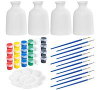 Kit di pittura in ceramica per adulti, set da 4 pezzi, vaso bianco 8 cm con 6 colori di vernice, 2 pennelli petali e tavolozza, kit di ceramica per pittura fai da te, set artistico per la casa per
