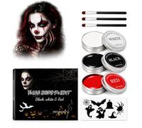 Kit di pittura per il viso di Halloween, nero, rosso e bianco, 3 pennelli, bastoncini, 3 x 60 g