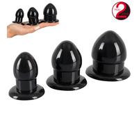 Kit di Plug Anali Neri Lucidi con Base Stopper in TPR Liscio Anal Stretching