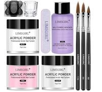 Kit di polvere acrilica per unghie, liquido cristallo, trasparente, rosa, bianco