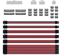 Kit di prolunga per cavo di alimentazione con guaina extra, connettori PSU, 24 pin, 8 pin, 6 pin, 4 + 4 pin, con pettini (30 cm) (rosso e nero)