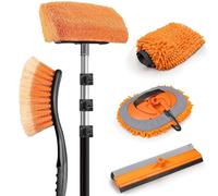 Kit di pulizia auto con spazzola per lavavetri in alluminio extra spesso, 3 aste di prolunga, per roulotte, camion, con spazzola morbida, spazzola per pneumatici, lavavetri, guanto per lavaggio auto