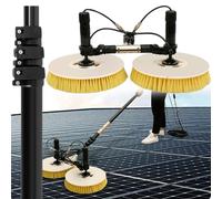Kit di pulizia automatico per pannelli solari con spazzola a doppia testa da 65 cm, asta telescopica in fibra di carbonio, cavo di alimentazione da 17 m, tubo dell'acqua da 29 m per pulizia esterna