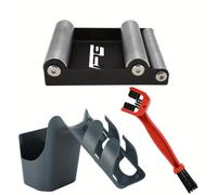 Kit di Pulizia Catena Moto con Supporto Ruota, Cavalletto Paddock per Gomme <180mm Larghezza, 3 Spazzole a Setola & Porta Olio e - Kit Completo Manutenzione Motocicletta