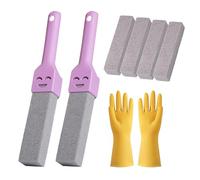 Kit di pulizia in pietra pomice per WC, 7 pezzi, 2 bastoncini pomice preassemblati, 4 barre e guanti sostituibili, scrubber sicuro in porcellana per rimuovere il calcare da bagno/piscina, non graffia
